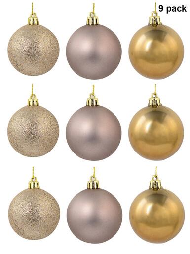 Matte Fawn, Shiny Bronze & Bonze Glitter Baubles – 9 x 60mm