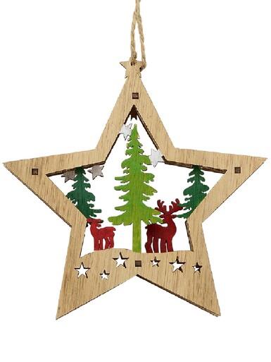 Wood Reindeer & Forest Star Scene Christmas Tree Hanging Decoration – 13cm