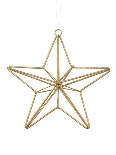 Gold Glittered 3D Wire Framed Five Point Star Hanging Decoration – 16cm
