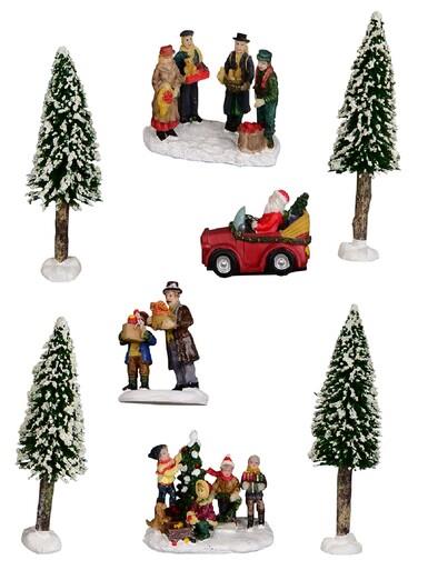 Cruising Santa, Decorating Tree & Gift Giving Christmas Figurines – 8 Piece Set