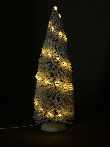 Illuminated Flocked White Snow Pine Tree Christmas Village Figurine – 31cm