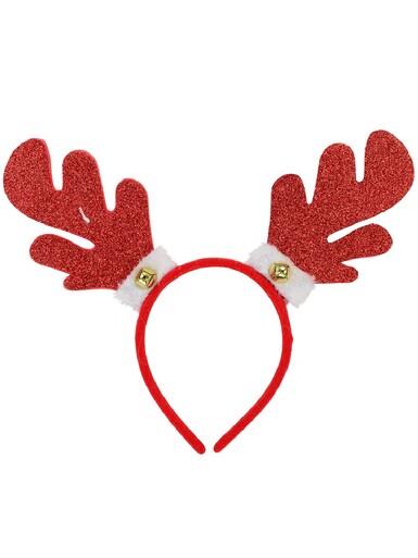 Glittered Reindeer Antlers Headband With Bell & Fluffy Cuff – One Size Fits Most