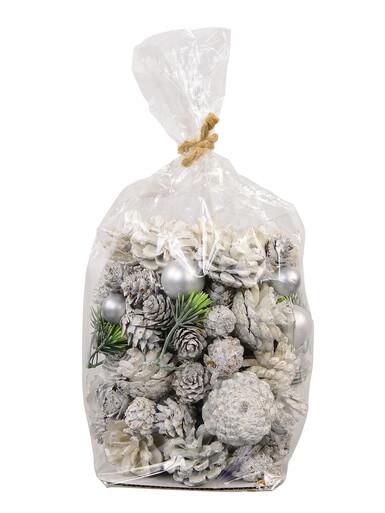 White Glittered Assorted Natural Pine Cones & Foliage Decoration Mix – 300g