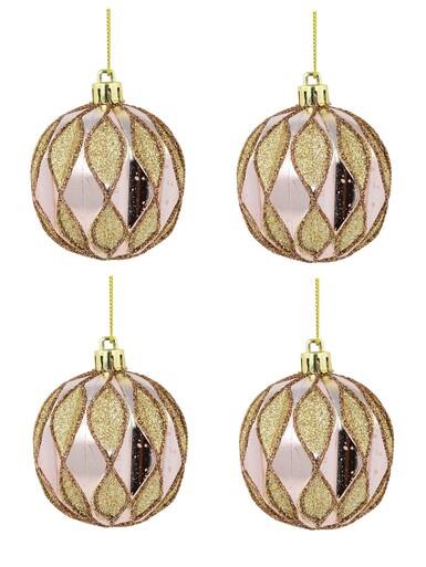 Light Pink Christmas Baubles With Gold Geometric Textured Pattern – 6 x 60m