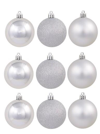 Silver Matte, Glitter & Shiny Baubles – 12 x 60mm