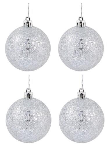 Silver Metallic Sequins & Glitter Coated Christmas Baubles – 12 x 60mm