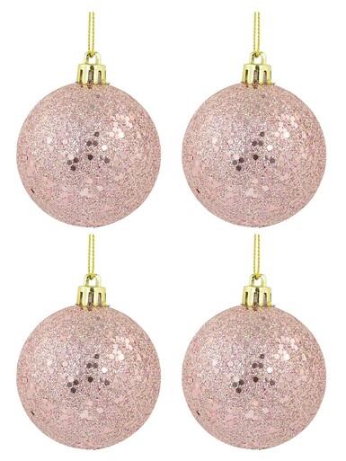 Pink Metallic Sequins & Glitter Coated Christmas Baubles – 12 x 60mm