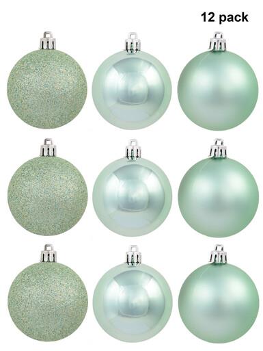 Mint Green Matte, Glitter & Shiny Baubles – 12 x 60mm