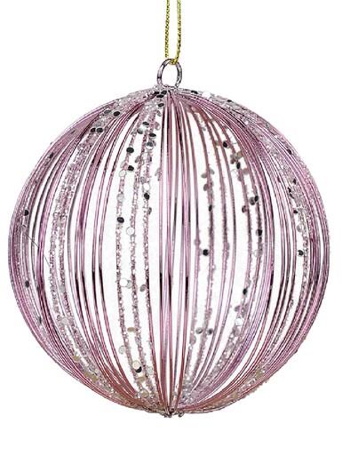 Pink Wire Glittered Bauble Shape Christmas Tree Hanging Decoration – 80mm