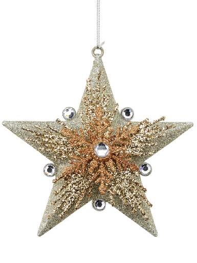 Silver Star With Snowflakes Christmas Tree Hanging Decoration – 13cm
