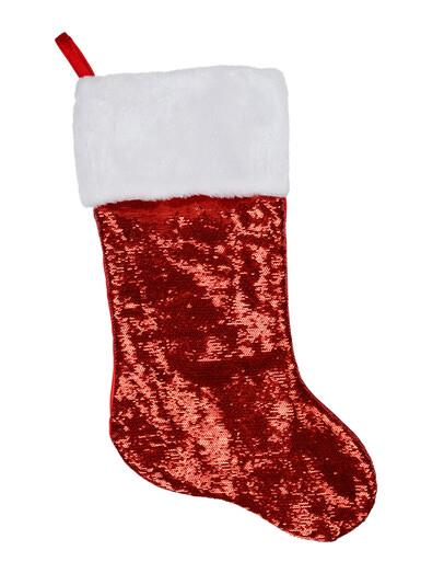 Traditional Look Red Sequin Fabric With White Faux Fur Cuff Stocking – 48cm