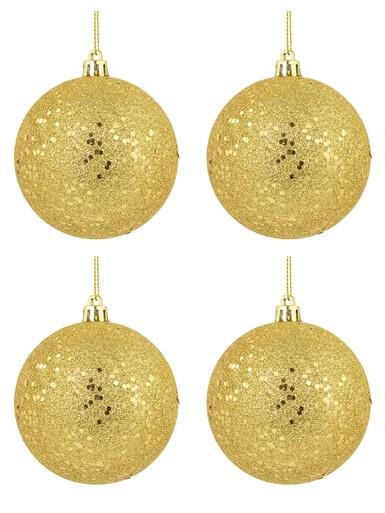 Gold Metallic Sequins & Glitter Coated Christmas Baubles – 4 x 80mm