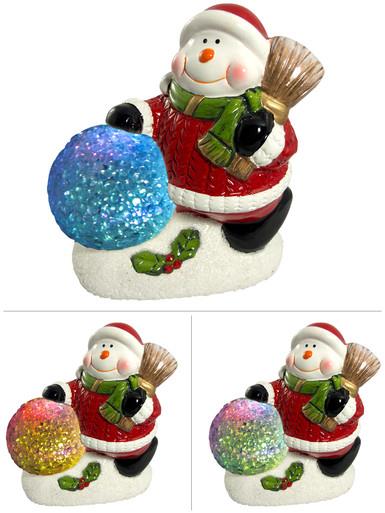 Ceramic Snowman With LED Acrylic Snowball – 12cm