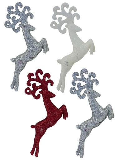 Red, White & Silver Glittered Deer Decorations – 4 x 10cm