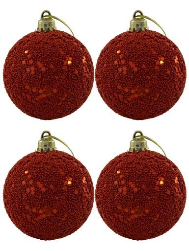 Red Beaded Baubles With Sequins – 6 x 60mm