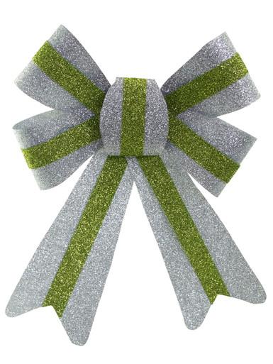 Silver With Lime Stripe PVC Bow Decoration – 22cm