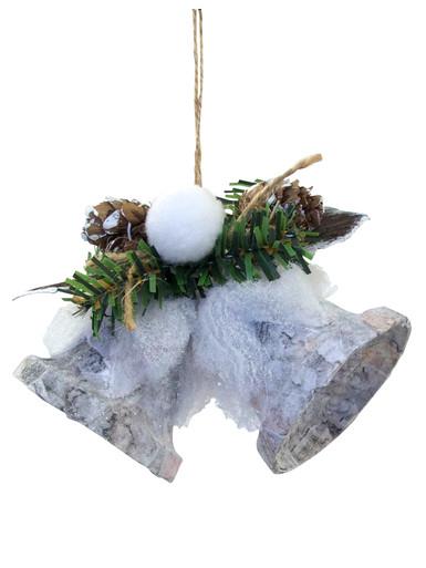 Frost Covered Double Bells Hanging Decoration – 12cm