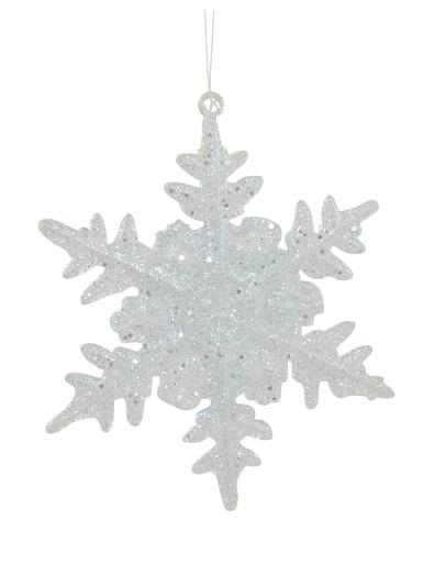 Clear Glittered Snowflake Hanging Ornament – 90mm