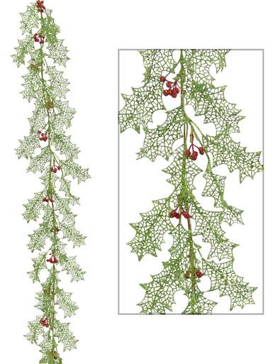 Lime Filigree Holly Leaf Wired Garland – 1.9m
