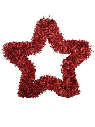 Red Metallic Tinsel Star Hanging Decoration – 48cm