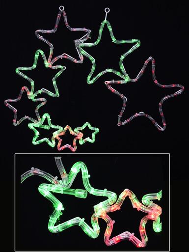 8 Red & Green Stars Ring Rope Light Silhouette – 74cm