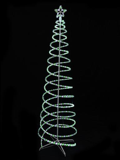 Green & Cool White 3D Spiral Rope Light Tree – 2.1m