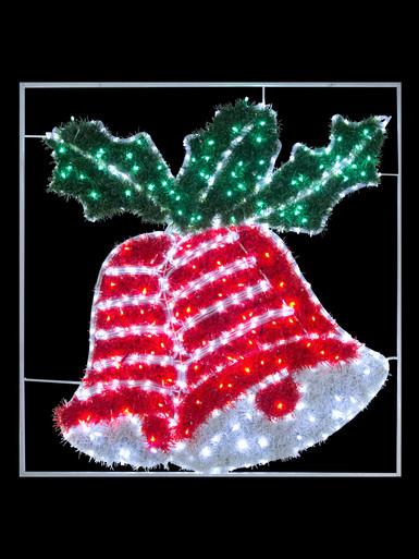 Red, Green & White Tinsel Bells With Cool White LED Rope Light Motif – 1.1m