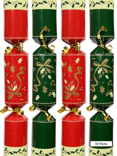 Green & Red With Ribbon & Holly Leaf Bon Bons – 28cm x 50 Pack