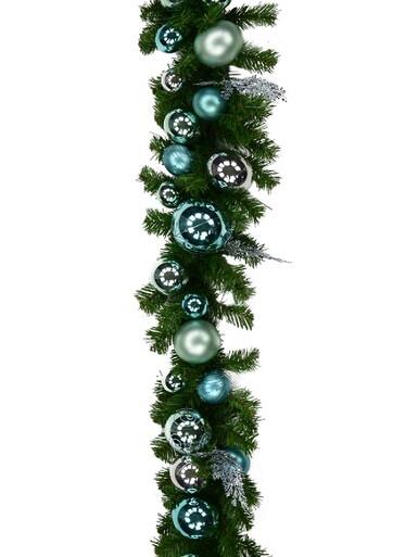 Pre-Decorated Tiffany Inspired Bauble & Pine Garland – 2.7m