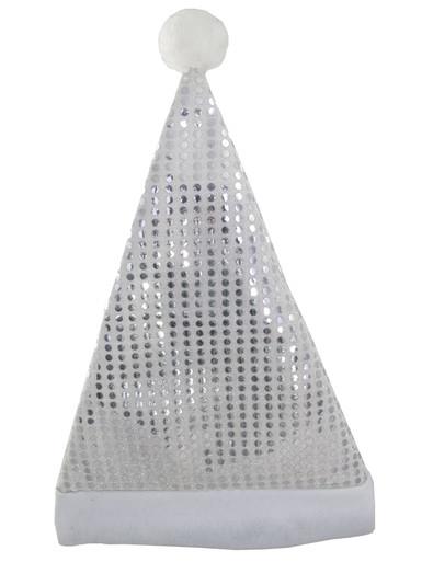 Silver Sequins On Silver Traditional Christmas Santa Hat – 43cm