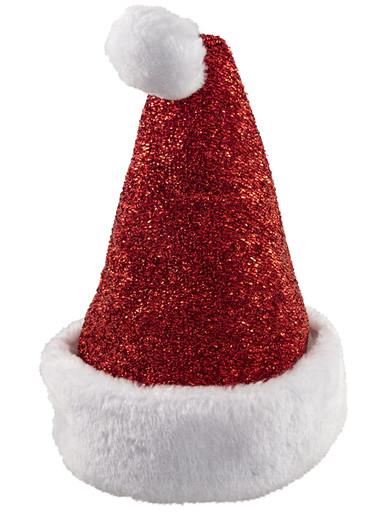 Red Glittered With Fluffy White Trim Traditional Santa Hat – One Size Fits Most