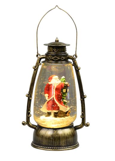 Santa In Antique Look Hurricane Lantern Snow Globe Ornament – 24cm