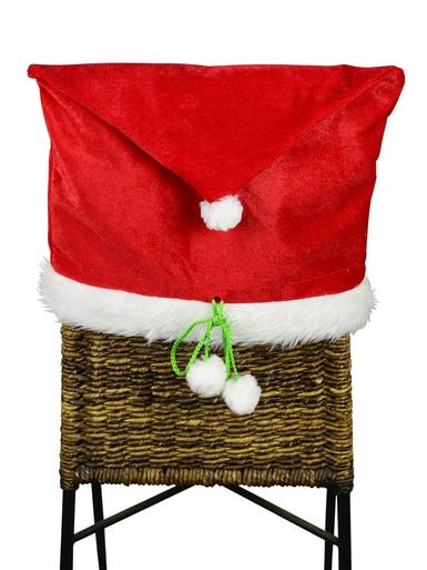 Merry Christmas Red Velvet Santa Hat Chair Cover