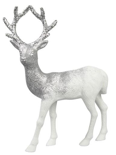 White With Silver Glitter Standing Christmas Reindeer Ornament – 32cm