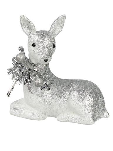 White With Silver Glitter Sitting Fawn Ornament – 12cm
