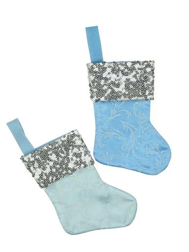Mini Blue With Silver Cuff Christmas Stocking Hanging Decorations – 6 x 15cm
