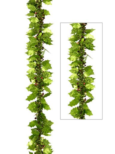 Lime Green Holly Leaf & Berry Like Tinsel Garland – 2.7m