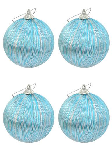 Blue With Silver Silk Thread Christmas Bauble Decorations – 8 x 75mm