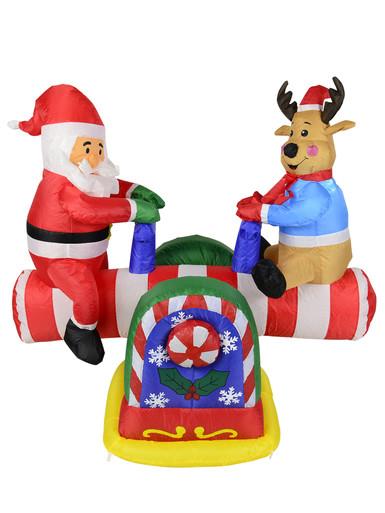 Santa & Reindeer On Animated & Illuminated Seesaw Inflatable – 1.3m
