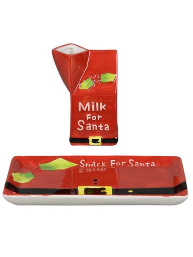 Milk Jug & Cookie Plate For Santa Ceramic Christmas Ornament – 2 Piece Set