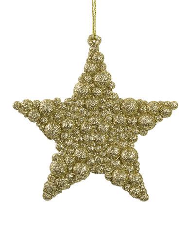 Glittered Champagne Bubble Textured Star Hanging Decoration – 95mm