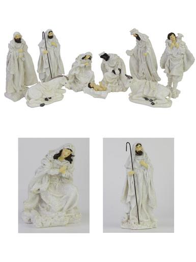 Ivory Colour Nativity Figurines Including Mary, Joseph & Jesus – 9 Piece Set