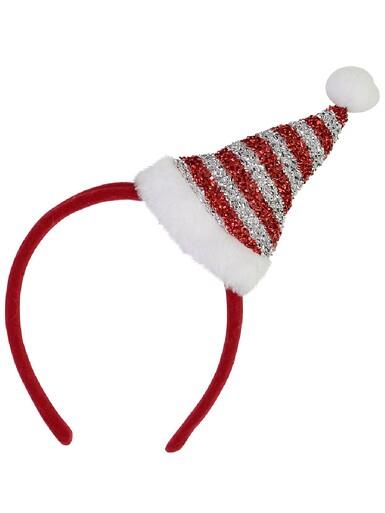 Red Christmas Headband With Red & Silver Santa Hat – One Size Fits Most
