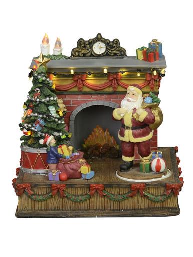 Animated & Illuminated Santa By The Fireplace Scene – 20cm