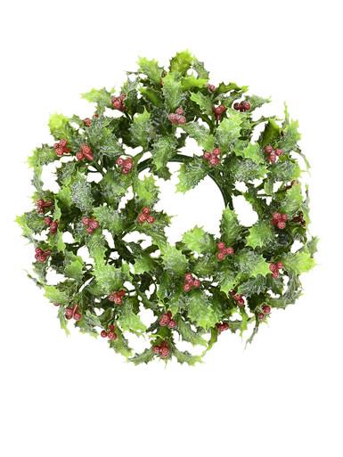 Lightly Frosted Green Wreath with Red Berries – 23cm