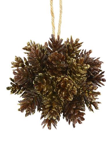 Natural Look Pinecone Bunch with Gold Glitter Hanging Ornament – 10cm