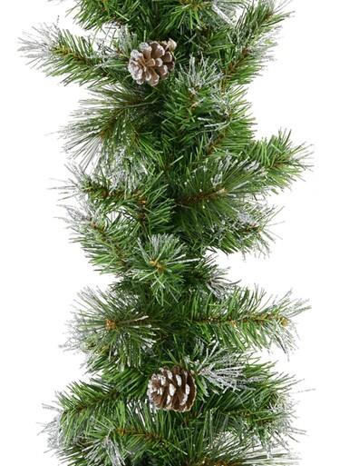 Green Pine Needle Garland With Pine Cones & 180 Silver Glitter Tips  – 2.7m