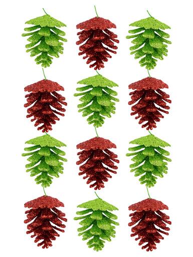 Red & Green Glitter Pine Cone Hanging Decoration – 12 x 60mm