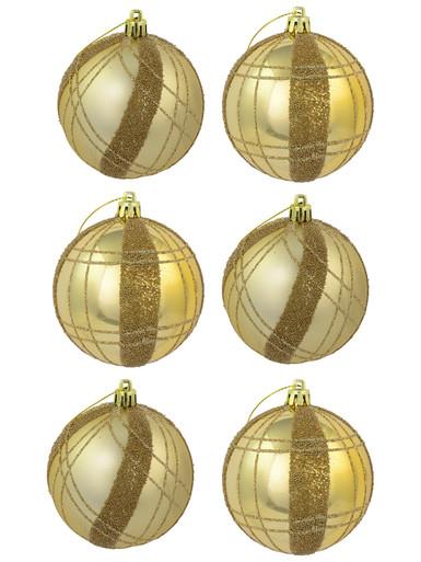 Matte Gold With Gold Sprinkle & Glitter Detail Baubles – 6 x 80mm
