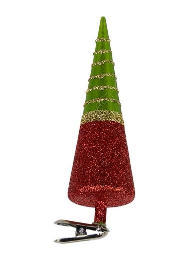 Red, Green & Gold Cone Shape Tree Christmas Tree Clip On Decoration – 13cm